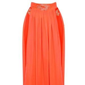 CORAL CHIFFON DIAMANTE JEWEL BEACH POOL PARTY CLUB SLIT SKIRT